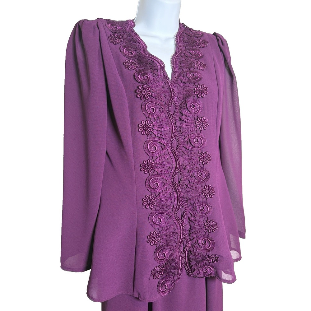 Vtg 80s Scott McClintock 2 Pc Maxi Skirt Suit~8~Purple Lace Trim Victorian Style